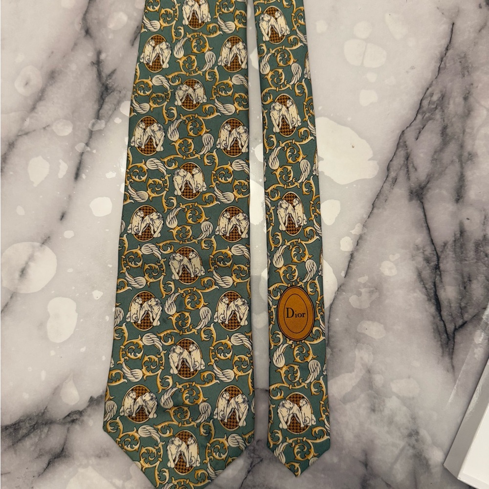 Dior Green and Gold Men's Tie